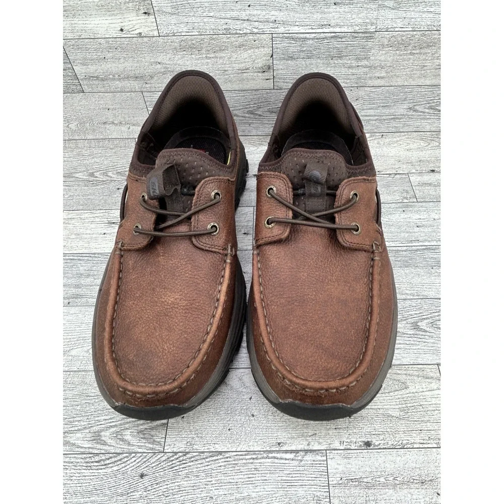 Skechers Slip-ins Expected Arago Brown Leather Boat Shoes 205188WW Men Sz 8.5WW‎